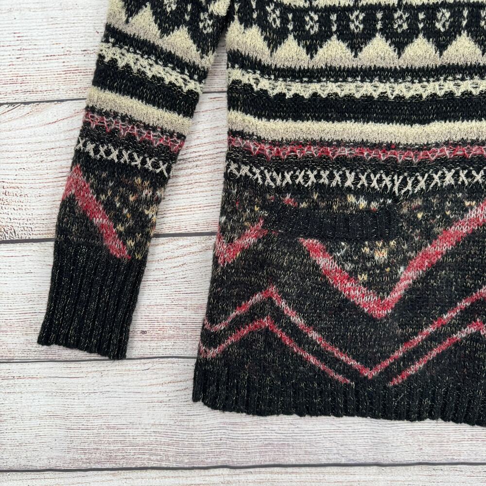 Lucky Brand Wool Blend Geometric Print Turtleneck Sweater Womens S Black Purple - Picture 4 of 10